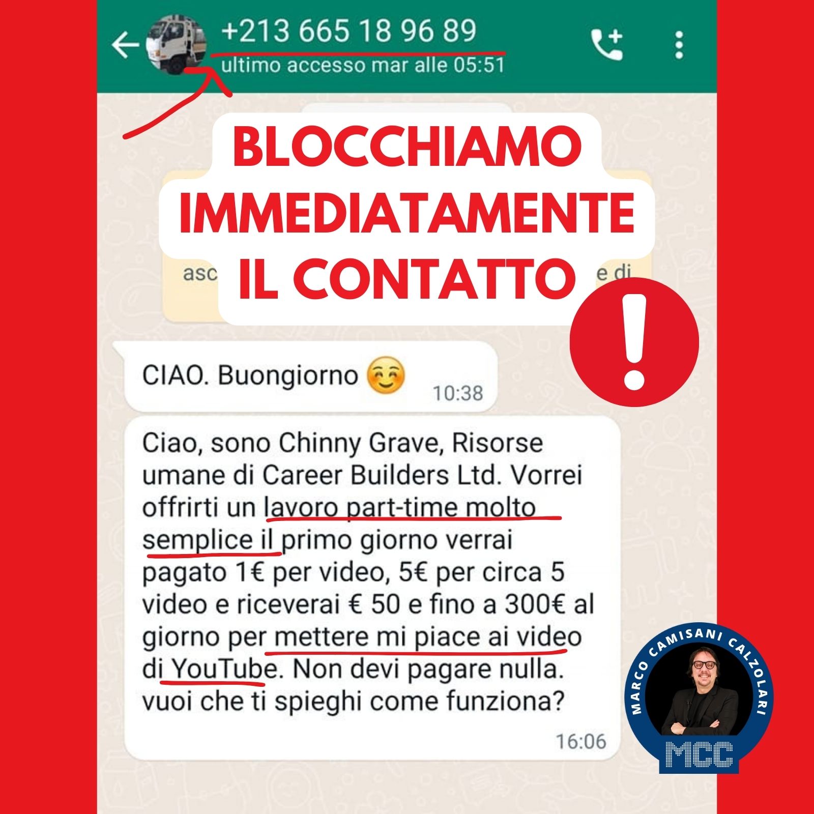 Falsa Proposta Lavorativa Via WhatsApp - Marco Camisani Calzolari